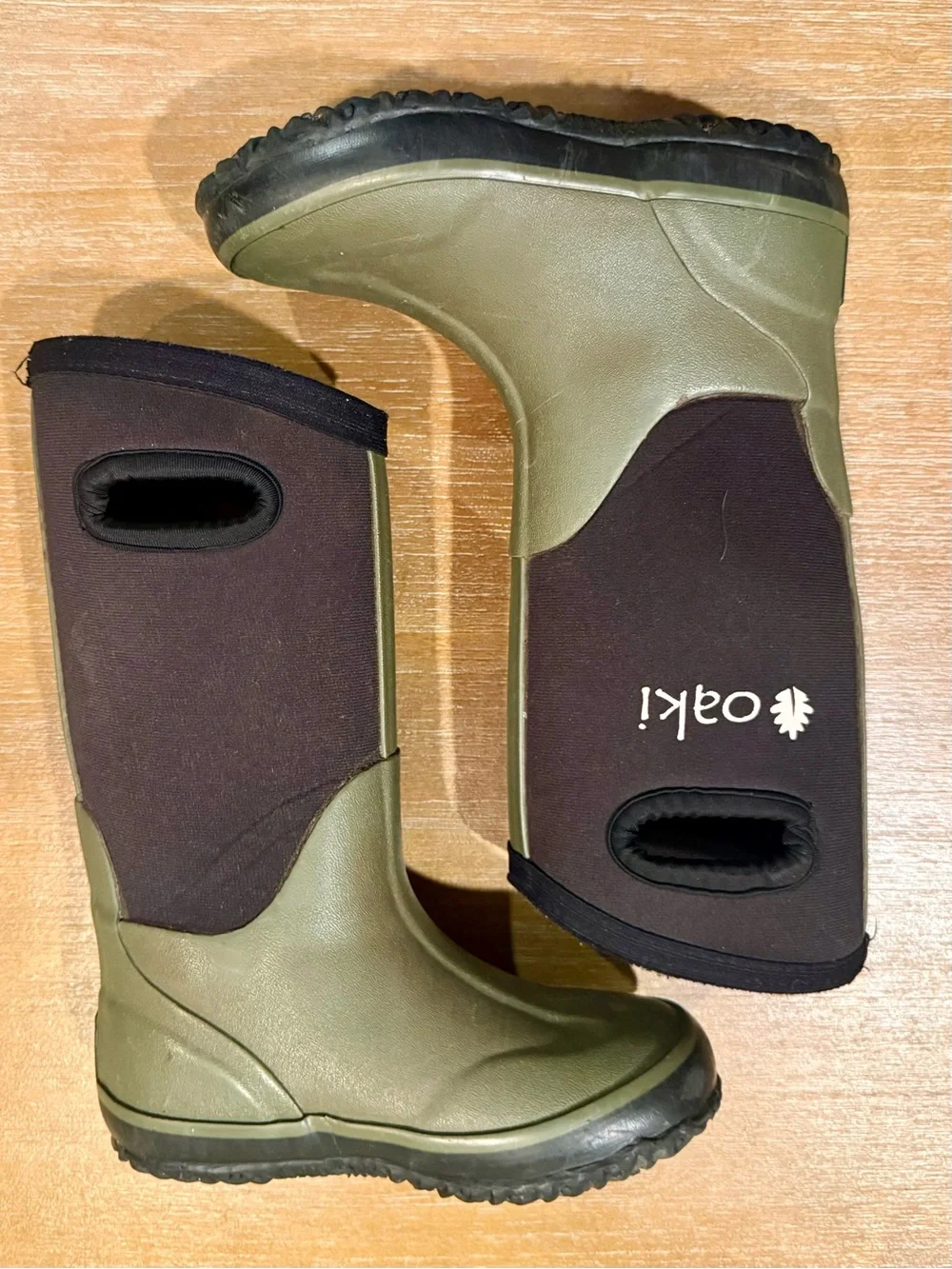 Oaki Kids Neoprene Rain/Snow Boots Forest Green Brown Size 10